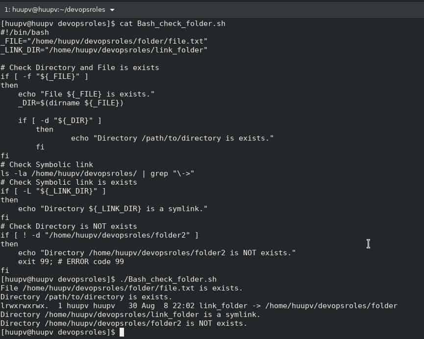Bash script check if directory exists