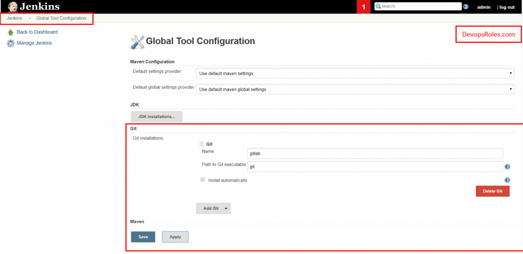 configure git path on jenkins