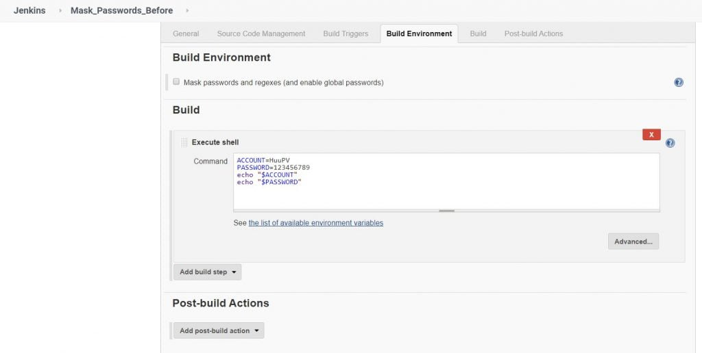 Jenkins Mask Passwords plugin