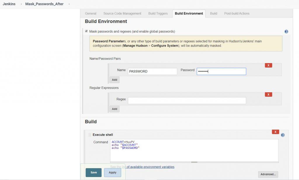 Jenkins Mask Passwords plugin