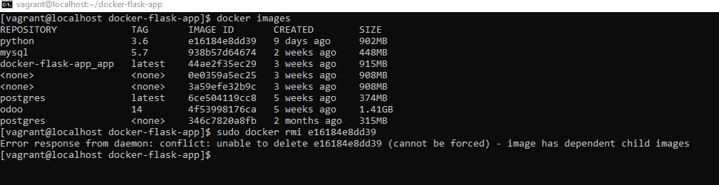 delete docker image with dependent child images