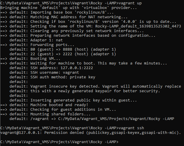 vagrant ssh Permission denied fixed