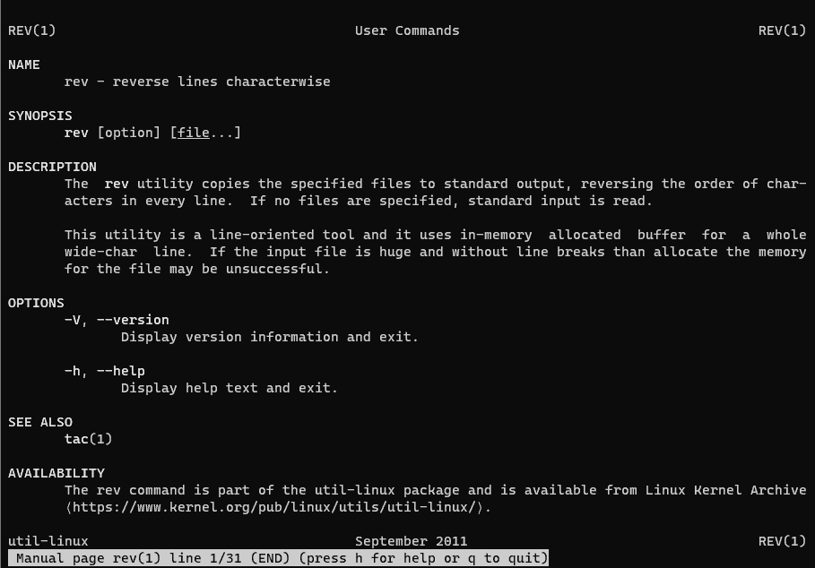 rev command in Linux with example