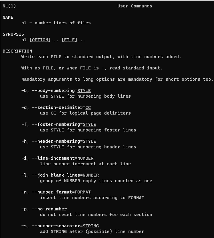 nl command in Linux with example