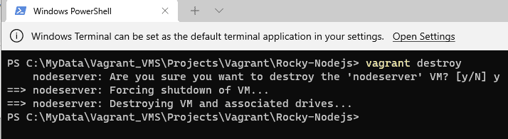 Vagrant destroyNodejs on Rocky Linux