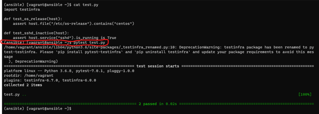 Ansible uses Testinfra test infrastructure