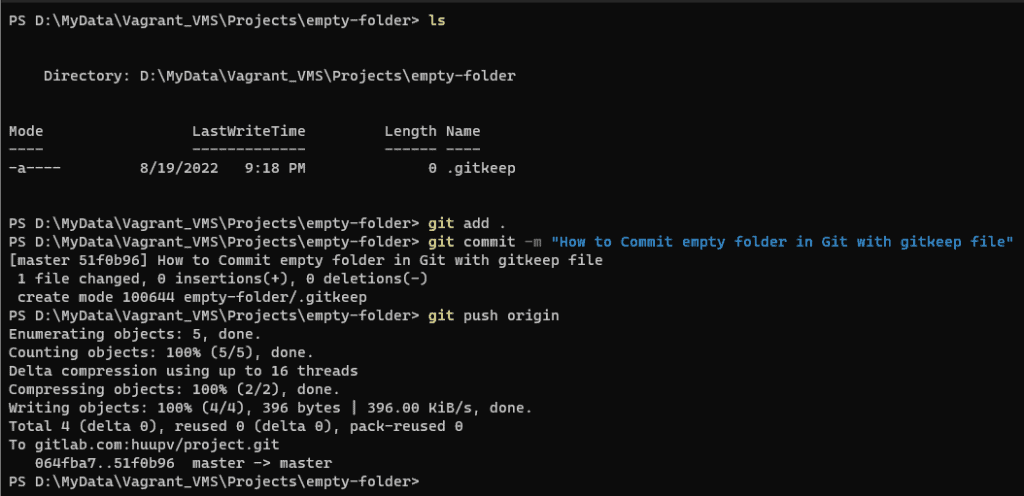How to commit and push an empty git folder