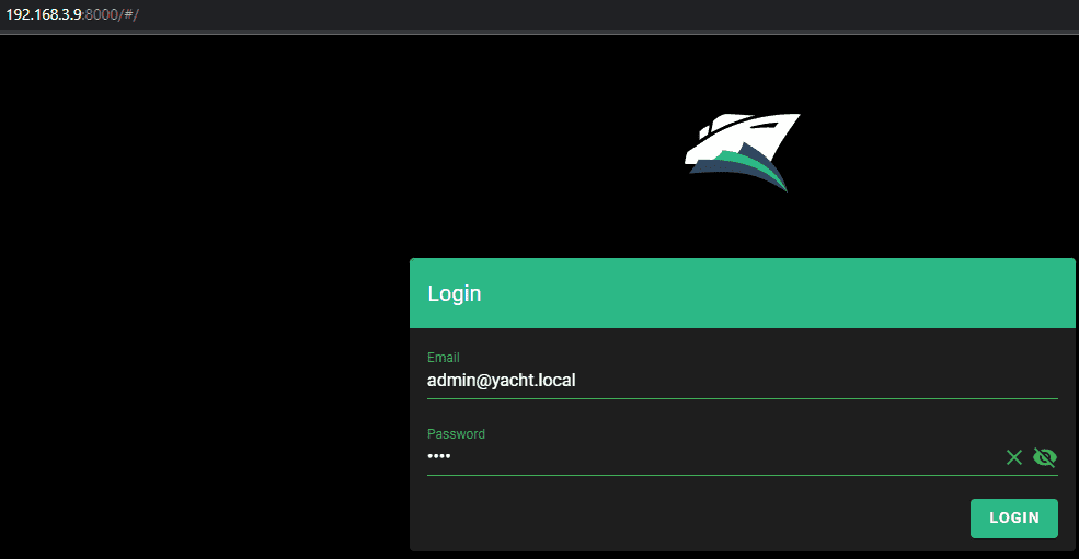 Logging into Yacht