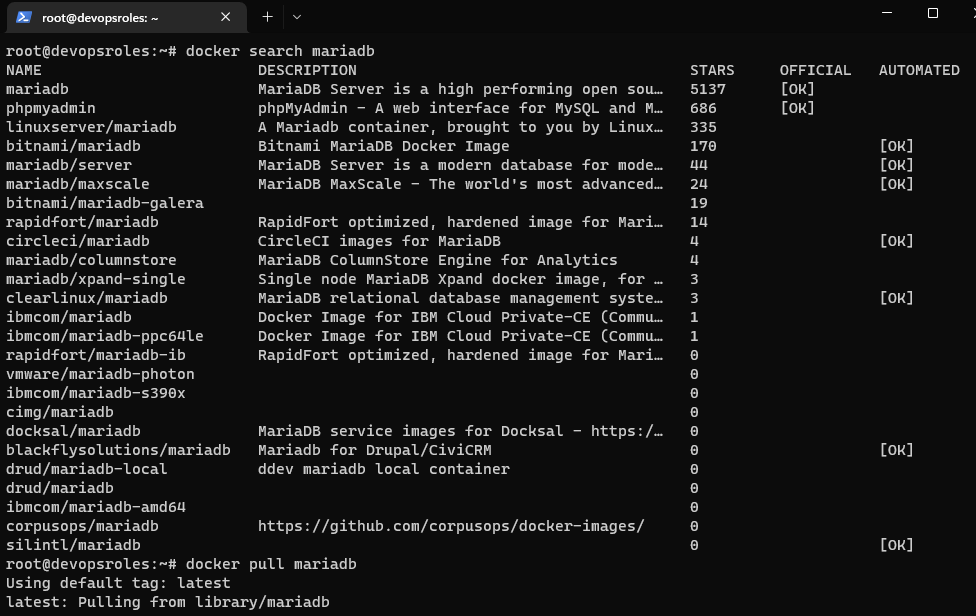 Download MariaDB Docker Image.