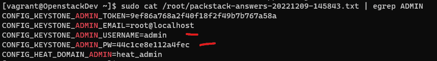 Password user admin for OpenStack 