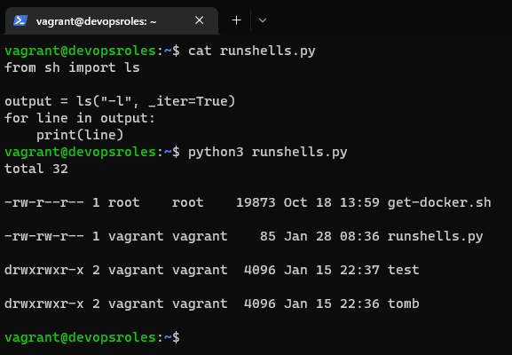 use sh to run shell commands