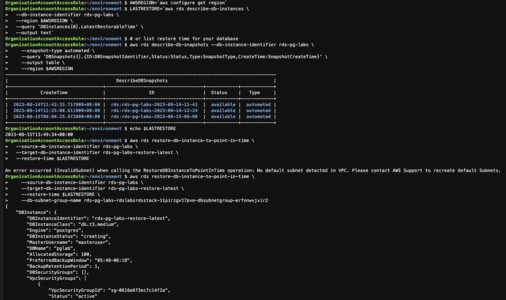 Point in time restore RDS instance using the AWS CLI