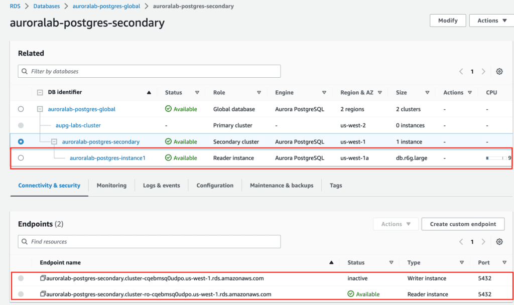 Add reader instances in the Secondary Aurora DB cluster