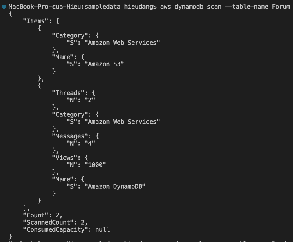 DynamoDB table scan CLI command