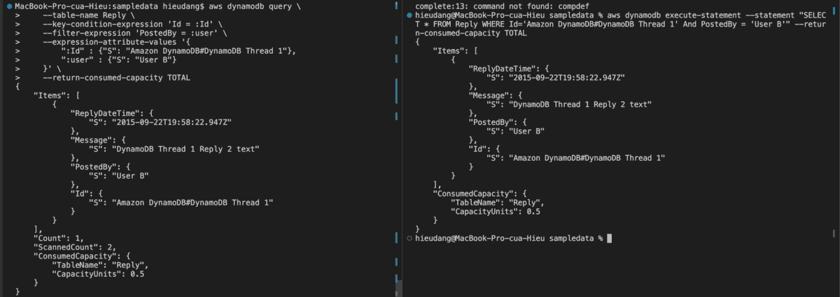 DynamoDB table Query CLI command