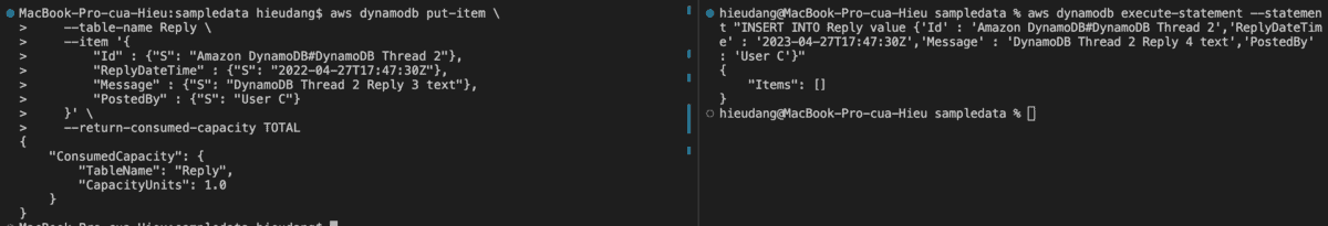 Insert data to DynamoDB table with CLI command