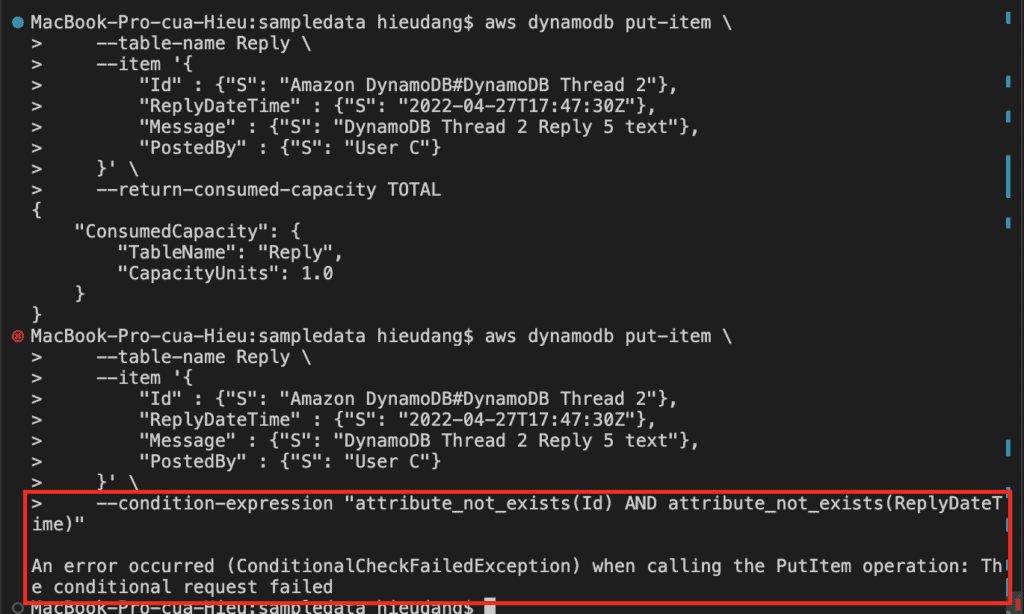 a example attribute_not_exists function with hash and range combine