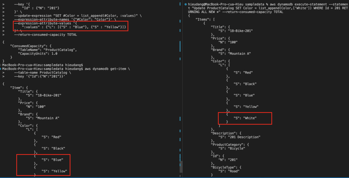 Update  DynamoDB table attribute of type map with CLI command