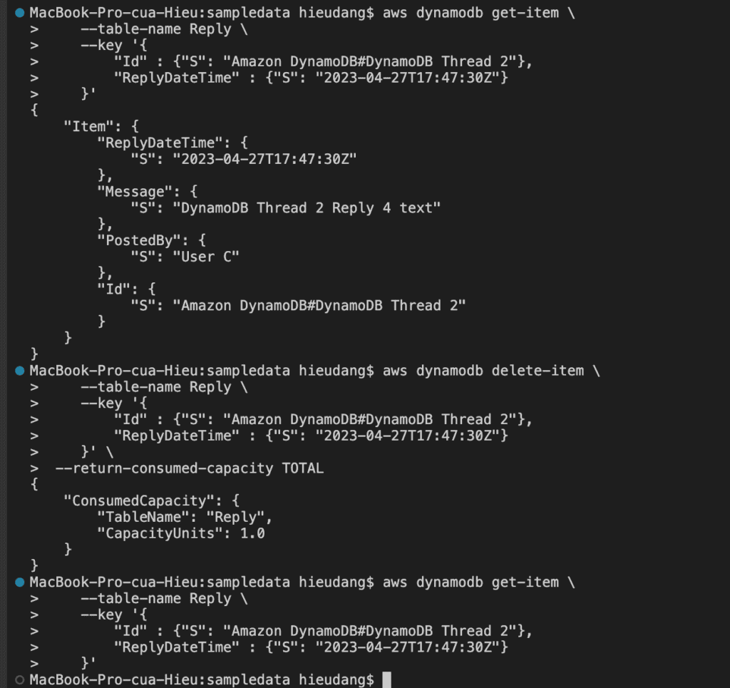 Delete data of DynamoDB table with CLI command