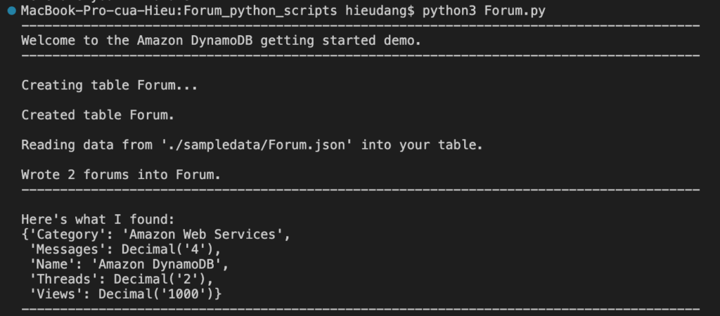 Boto3 DynamoDB get data from table