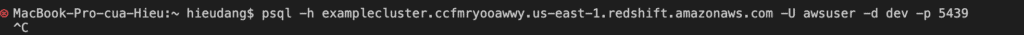 Connect to the Redshift cluster use PSQL