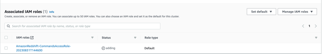 Redshift default role setting use AWS Console manage