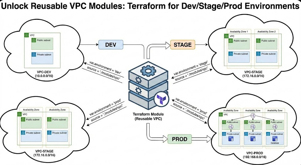 Unlock Reusable VPC Modules: Terraform for Dev/Stage/Prod Environments