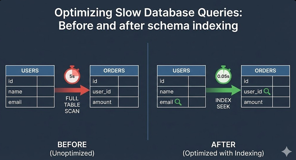 Optimizing Slow Database Queries Before and after schema indexing