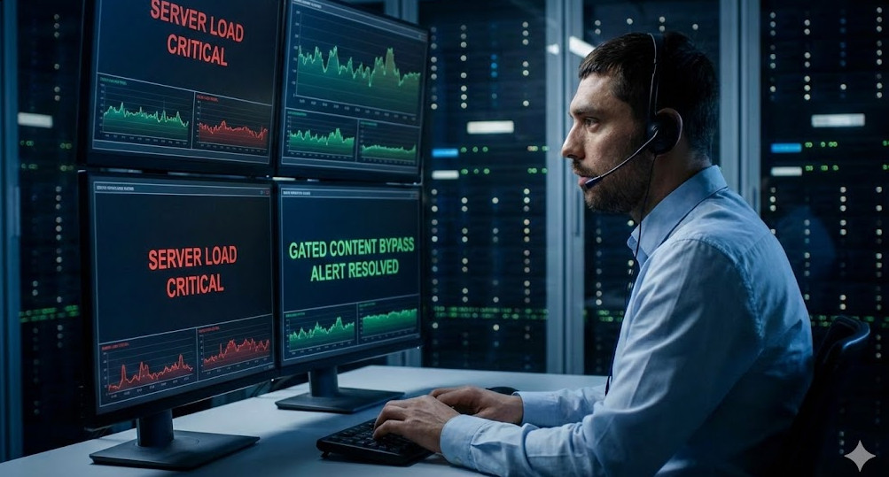 gated content bypass DevOps engineer monitoring server loads and preventing leaks