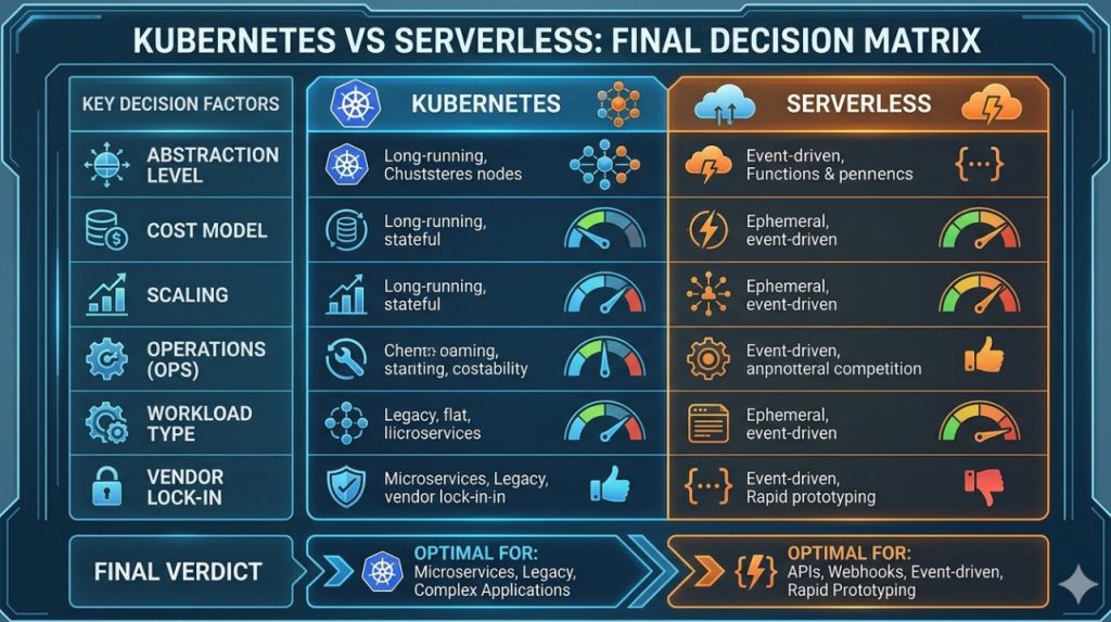 Kubernetes vs Serverless Final decision matrix