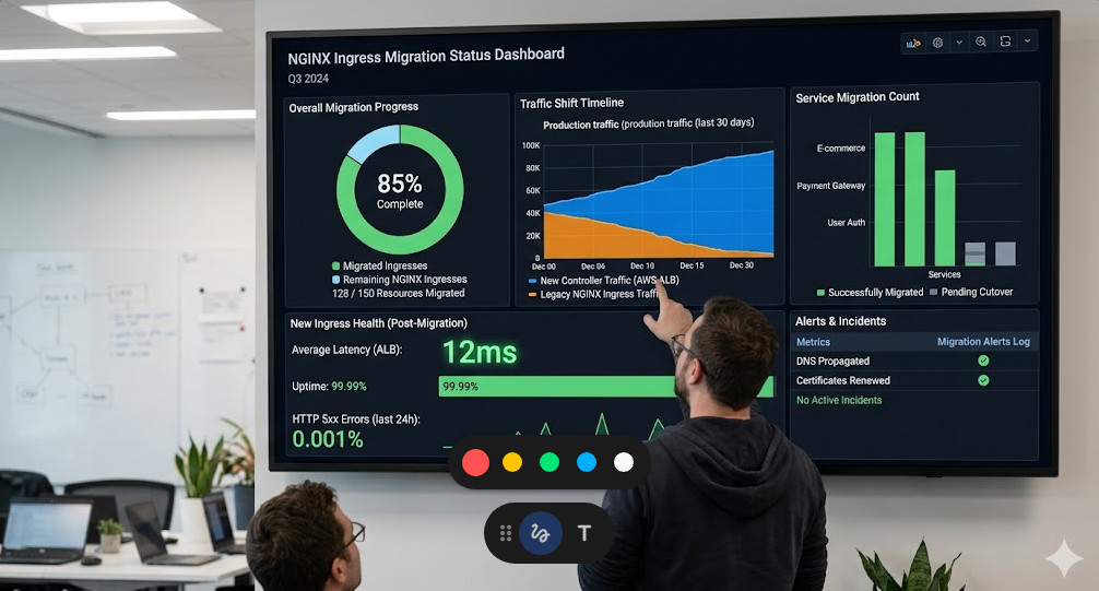 NGINX Ingress retirement Dashboard showing successful migration metrics