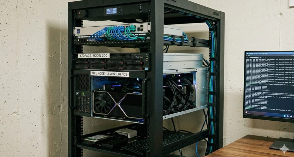 Running LLMs Locally Visual representation of a local server rack