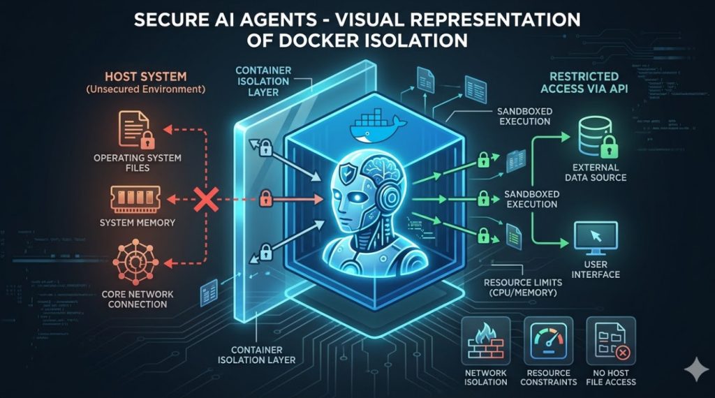 Secure AI Agents - Visual representation of Docker isolation