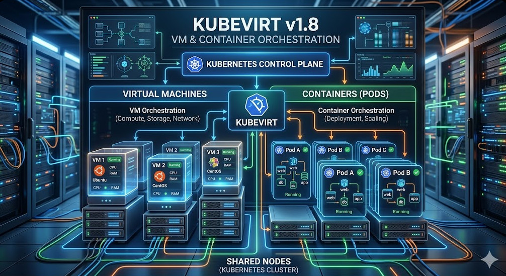 KubeVirt v1.8 Visual representation of VM and container orchestration