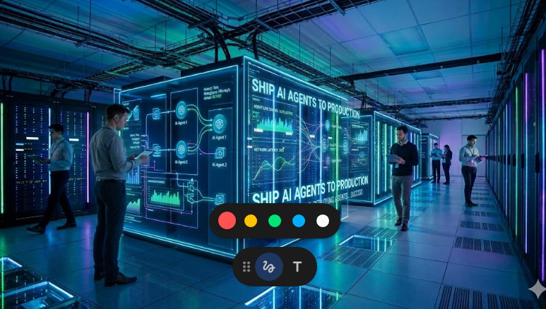 Ship AI Agents to Production A high-tech server room visualization