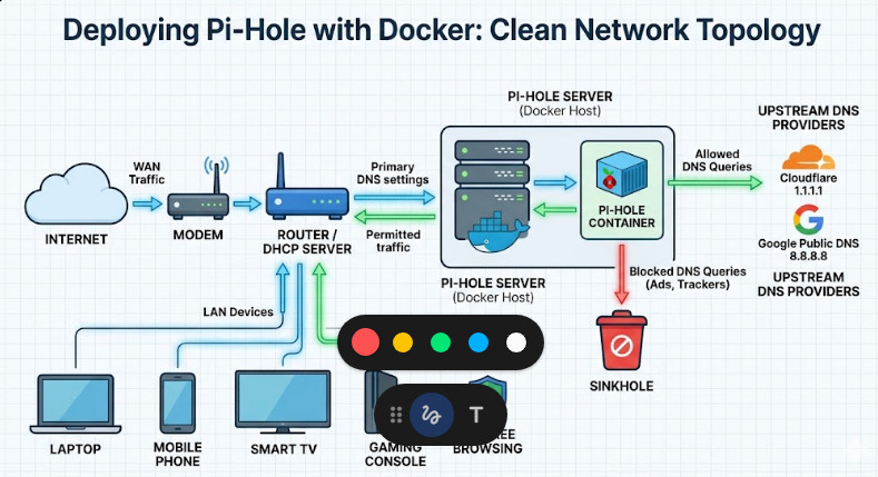 deploy Pi-Hole with Docker Visual representation of a clean network topology