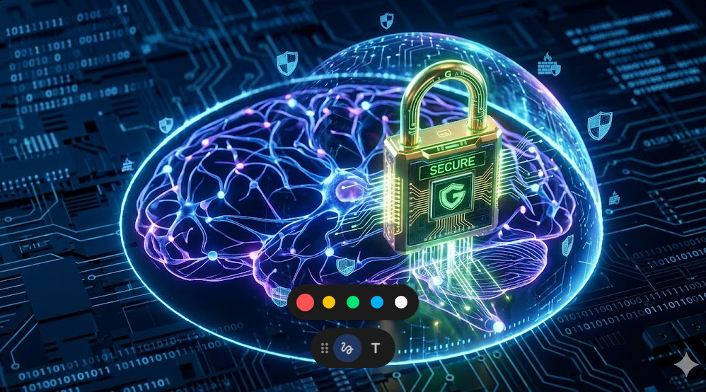 secure AI systems A digital lock protecting a neural network visualization